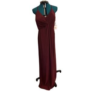 DB Studio Burgundy Maxi Dress 18 Sleeveless V-Neck Ruched Formal Bridesmaid Gown